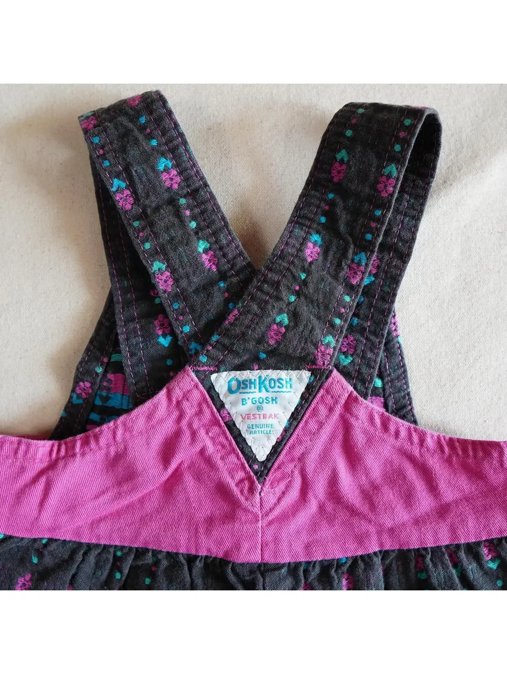 Vintage OshKosh B'gosh Baby Girl 18M Woven Cotton Floral Overalls 90's USA